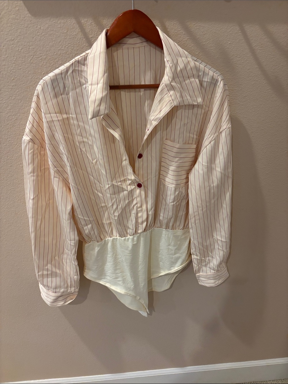SHEIN Cream and Peach Striped Button-Down Shirt